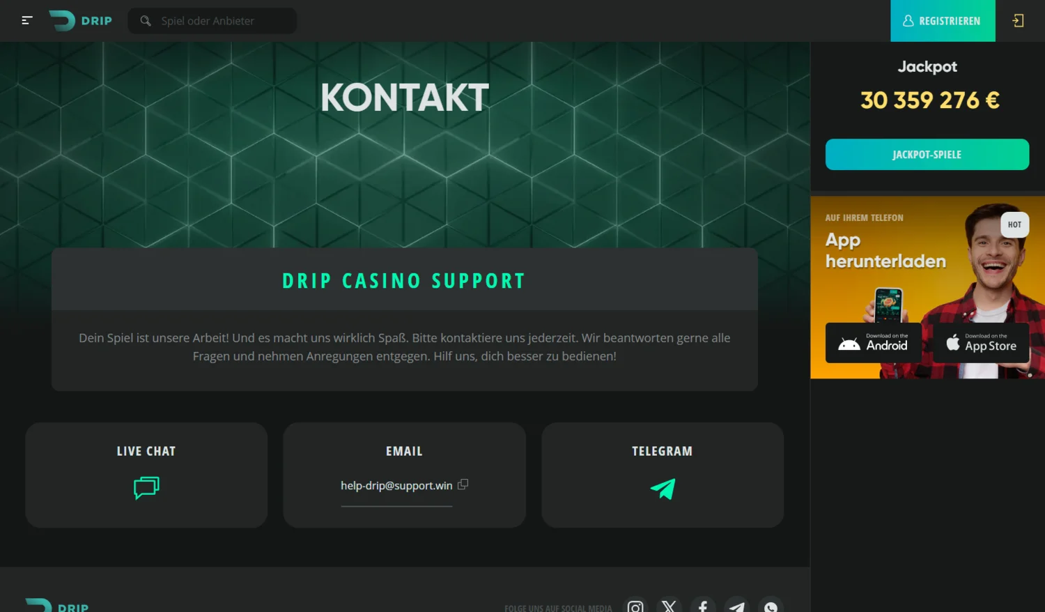 Drip Casino Kundensupport